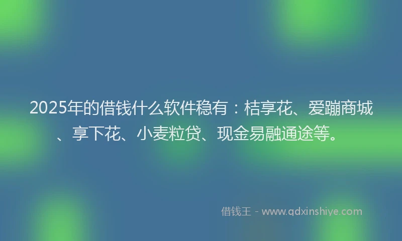 2025年的借钱什么软件稳有：桔享花、爱蹦商城、享下花、小麦粒贷、现金易融通途等。