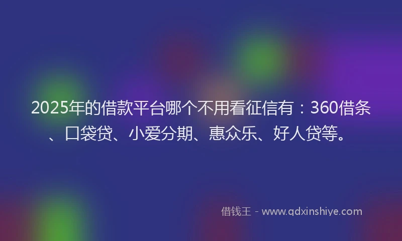 2025年的借款平台哪个不用看征信有：360借条、口袋贷、小爱分期、惠众乐、好人贷等。