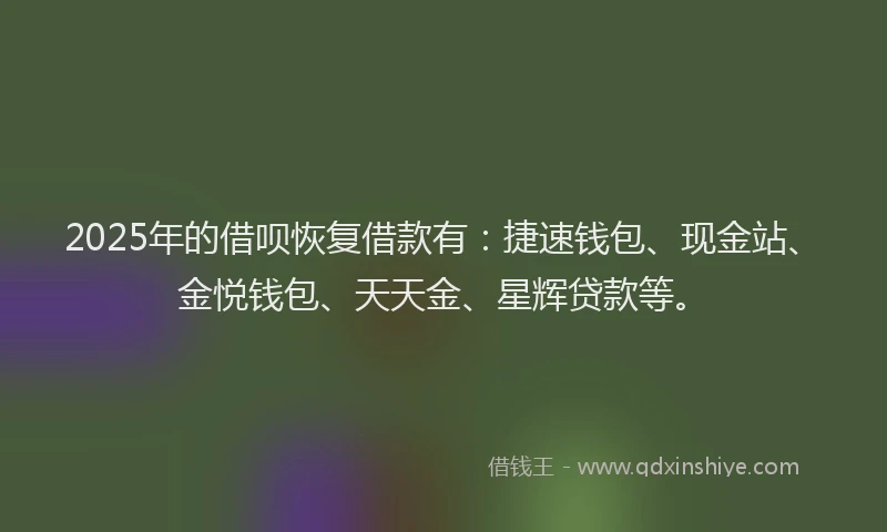 2025年的借呗恢复借款有：捷速钱包、现金站、金悦钱包、天天金、星辉贷款等。
