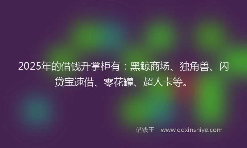 2025年的借钱升掌柜有：黑鲸商场、独角兽、闪贷宝速借、零花罐、超人卡等。