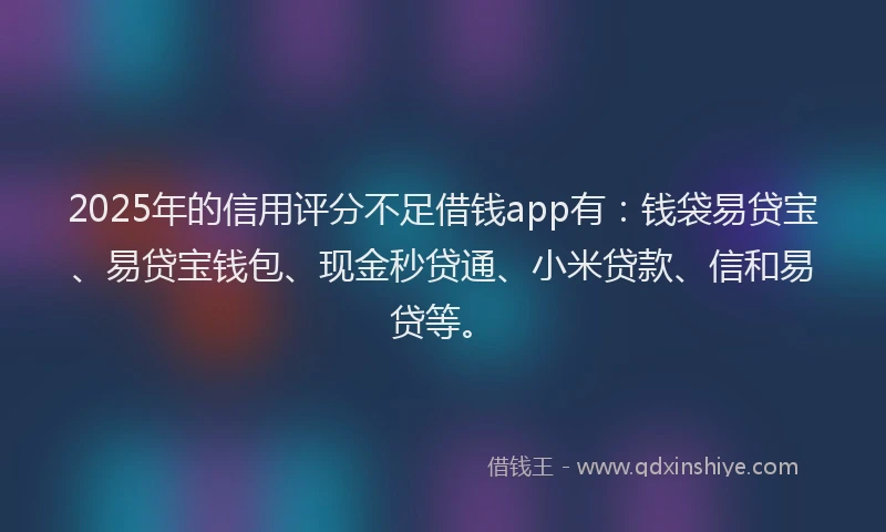 2025年的信用评分不足借钱app有：钱袋易贷宝、易贷宝钱包、现金秒贷通、小米贷款、信和易贷等。