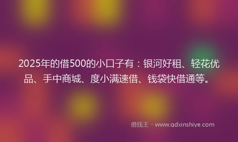 2025年的借500的小口子有：银河好租、轻花优品、手中商城、度小满速借、钱袋快借通等。