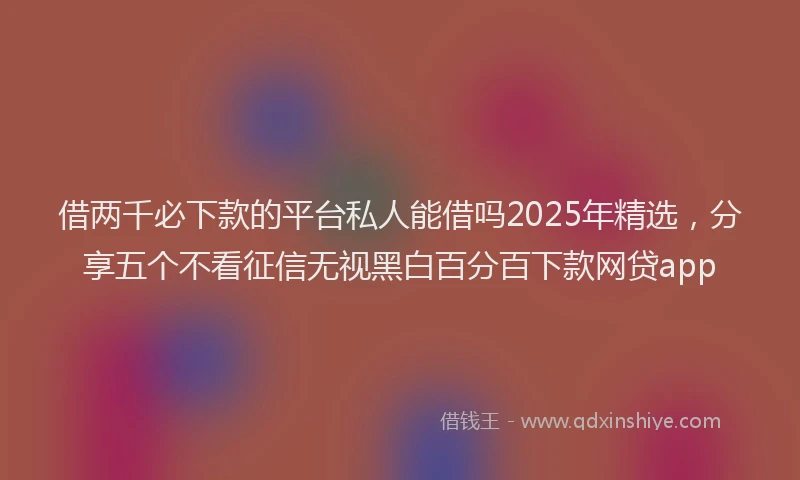 借两千必下款的平台私人能借吗2025年精选，分享五个不看征信无视黑白百分百下款网贷app