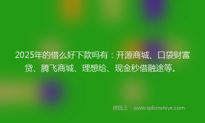 2025年的借么好下款吗有：开源商城、口袋财富贷、腾飞商城、理想给、现金秒借融途等。