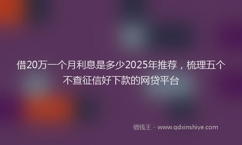 借20万一个月利息是多少2025年推荐，梳理五个不查征信好下款的网贷平台