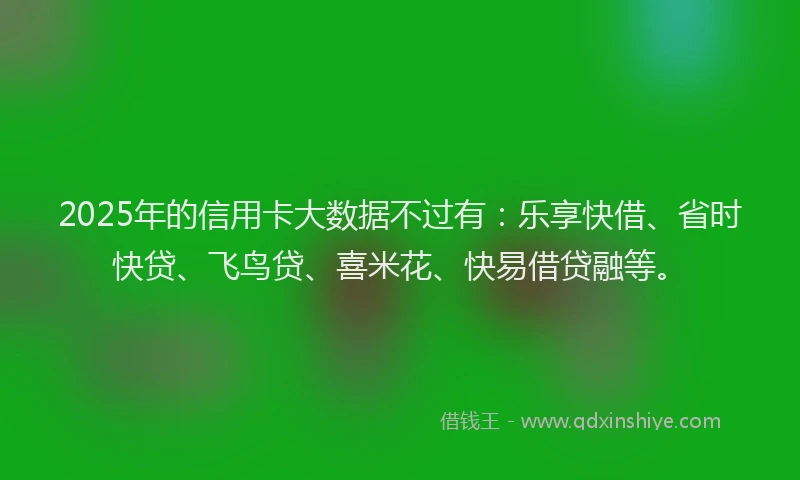 2025年的信用卡大数据不过有：乐享快借、省时快贷、飞鸟贷、喜米花、快易借贷融等。