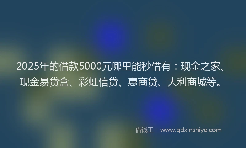 2025年的借款5000元哪里能秒借有：现金之家、现金易贷盒、彩虹信贷、惠商贷、大利商城等。
