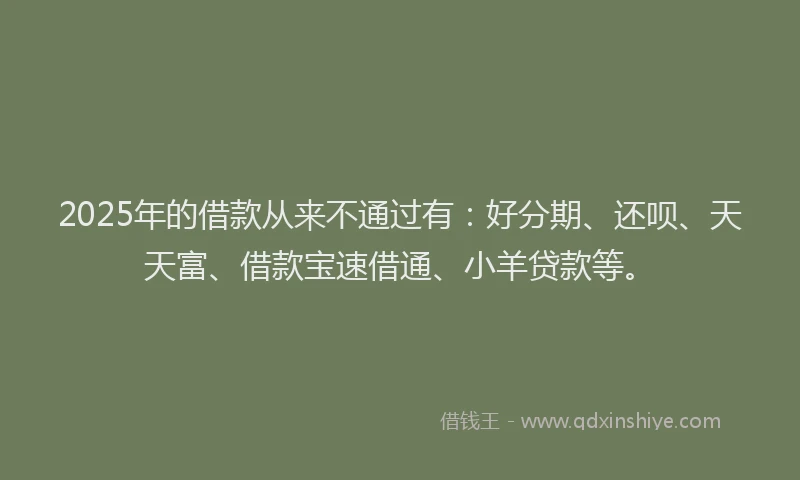 2025年的借款从来不通过有：好分期、还呗、天天富、借款宝速借通、小羊贷款等。