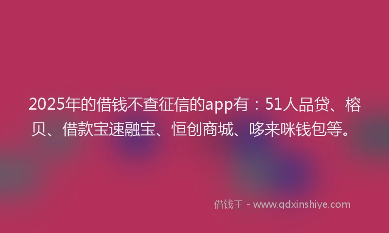 2025年的借钱不查征信的app有：51人品贷、榕贝、借款宝速融宝、恒创商城、哆来咪钱包等。