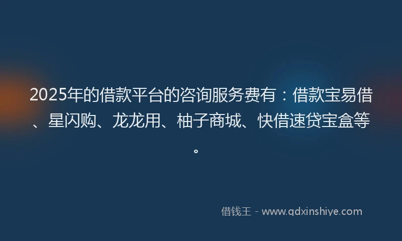 2025年的借款平台的咨询服务费有：借款宝易借、星闪购、龙龙用、柚子商城、快借速贷宝盒等。