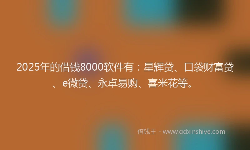 2025年的借钱8000软件有：星辉贷、口袋财富贷、e微贷、永卓易购、喜米花等。