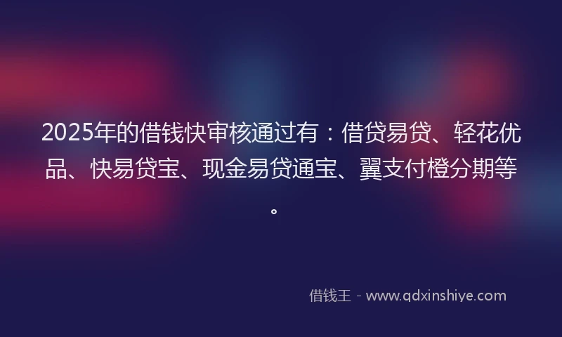 2025年的借钱快审核通过有：借贷易贷、轻花优品、快易贷宝、现金易贷通宝、翼支付橙分期等。