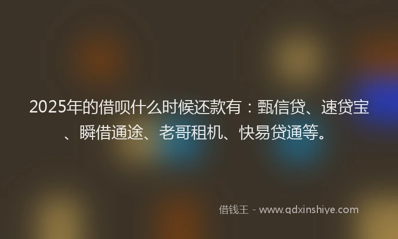 2025年的借呗什么时候还款有：甄信贷、速贷宝、瞬借通途、老哥租机、快易贷通等。