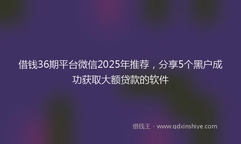 借钱36期平台微信2025年推荐，分享5个黑户成功获取大额贷款的软件