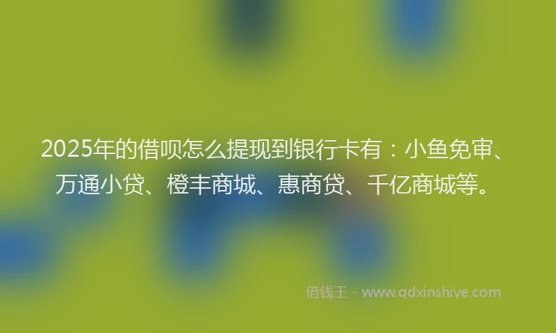 2025年的借呗怎么提现到银行卡有：小鱼免审、万通小贷、橙丰商城、惠商贷、千亿商城等。