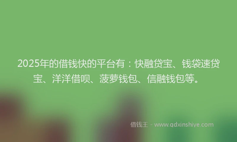2025年的借钱快的平台有：快融贷宝、钱袋速贷宝、洋洋借呗、菠萝钱包、信融钱包等。