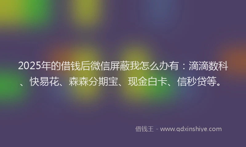 2025年的借钱后微信屏蔽我怎么办有：滴滴数科、快易花、森森分期宝、现金白卡、信秒贷等。