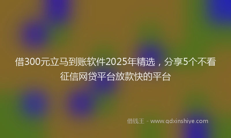 借300元立马到账软件2025年精选，分享5个不看征信网贷平台放款快的平台