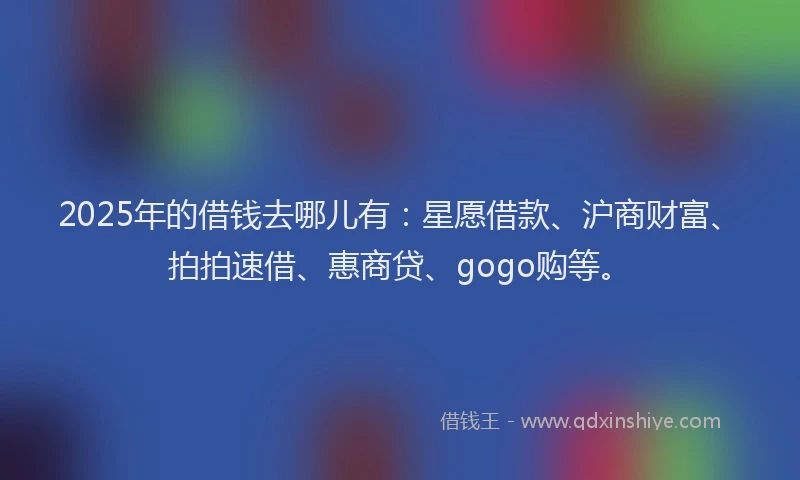 2025年的借钱去哪儿有：星愿借款、沪商财富、拍拍速借、惠商贷、gogo购等。
