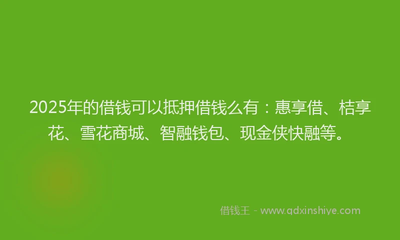 2025年的借钱可以抵押借钱么有：惠享借、桔享花、雪花商城、智融钱包、现金侠快融等。