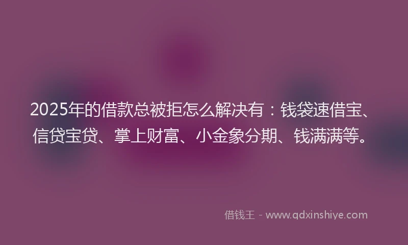 2025年的借款总被拒怎么解决有：钱袋速借宝、信贷宝贷、掌上财富、小金象分期、钱满满等。