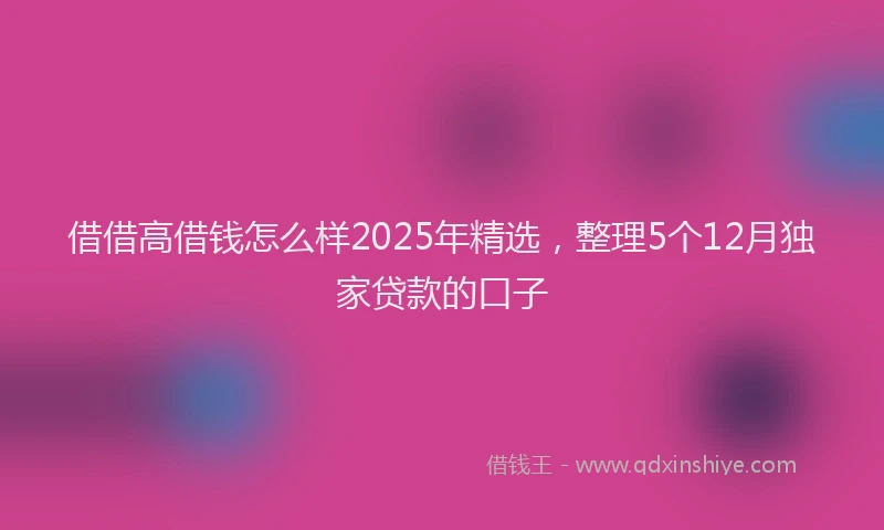 借借高借钱怎么样2025年精选，整理5个12月独家贷款的口子