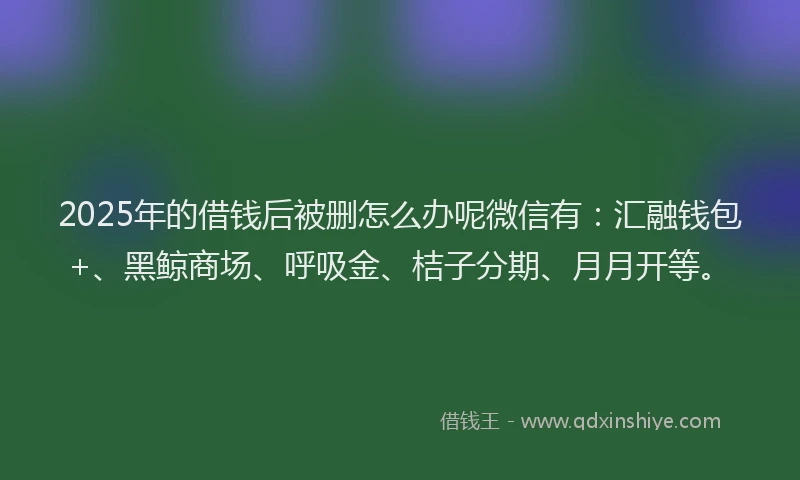 2025年的借钱后被删怎么办呢微信有：汇融钱包+、黑鲸商场、呼吸金、桔子分期、月月开等。