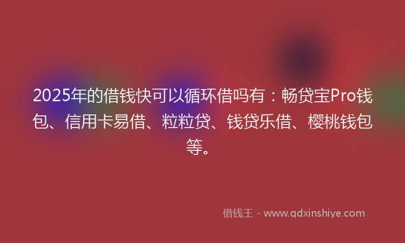 2025年的借钱快可以循环借吗有：畅贷宝Pro钱包、信用卡易借、粒粒贷、钱贷乐借、樱桃钱包等。