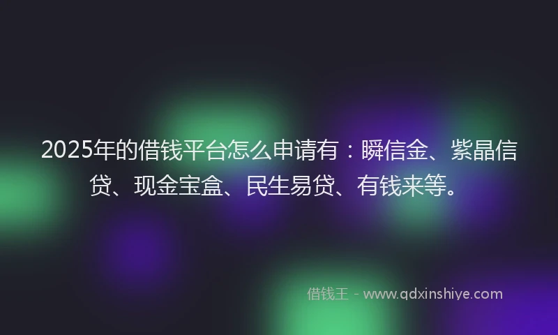 2025年的借钱平台怎么申请有：瞬信金、紫晶信贷、现金宝盒、民生易贷、有钱来等。