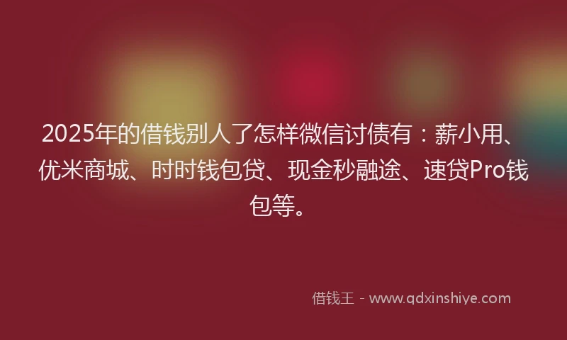 2025年的借钱别人了怎样微信讨债有：薪小用、优米商城、时时钱包贷、现金秒融途、速贷Pro钱包等。