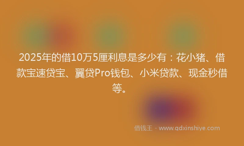 2025年的借10万5厘利息是多少有:花小猪、借款宝速贷宝、翼贷Pro钱包、小米贷款、现金秒借等。