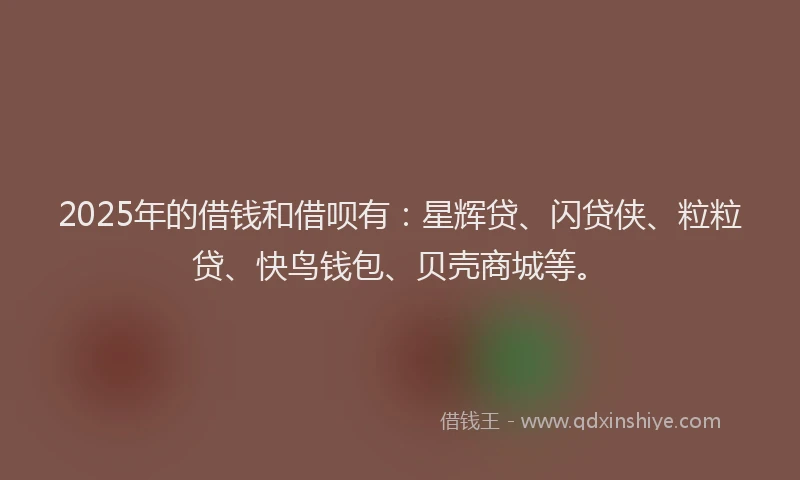 2025年的借钱和借呗有：星辉贷、闪贷侠、粒粒贷、快鸟钱包、贝壳商城等。