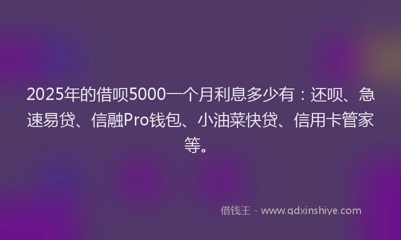 2025年的借呗5000一个月利息多少有：还呗、急速易贷、信融Pro钱包、小油菜快贷、信用卡管家等。