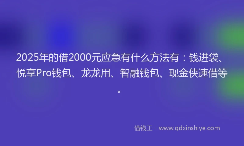 2025年的借2000元应急有什么方法有：钱进袋、悦享Pro钱包、龙龙用、智融钱包、现金侠速借等。