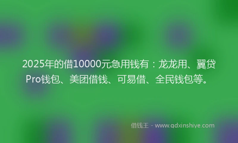 2025年的借10000元急用钱有：龙龙用、翼贷Pro钱包、美团借钱、可易借、全民钱包等。