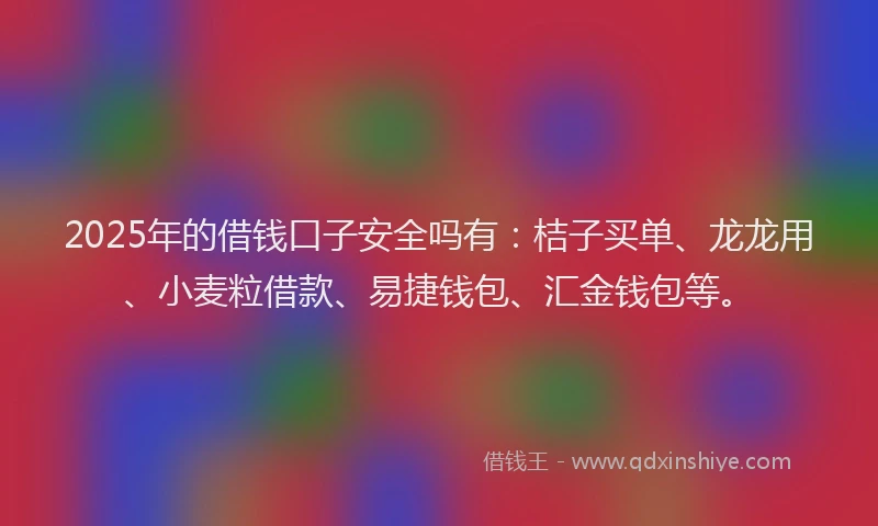 2025年的借钱口子安全吗有：桔子买单、龙龙用、小麦粒借款、易捷钱包、汇金钱包等。