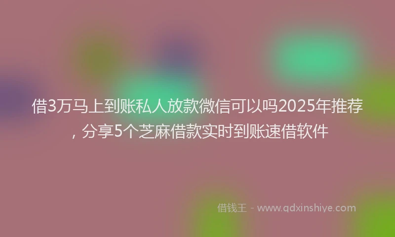 借3万马上到账私人放款微信可以吗2025年推荐，分享5个芝麻借款实时到账速借软件