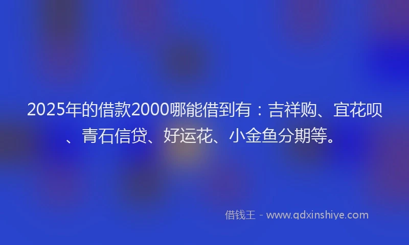 2025年的借款2000哪能借到有：吉祥购、宜花呗、青石信贷、好运花、小金鱼分期等。