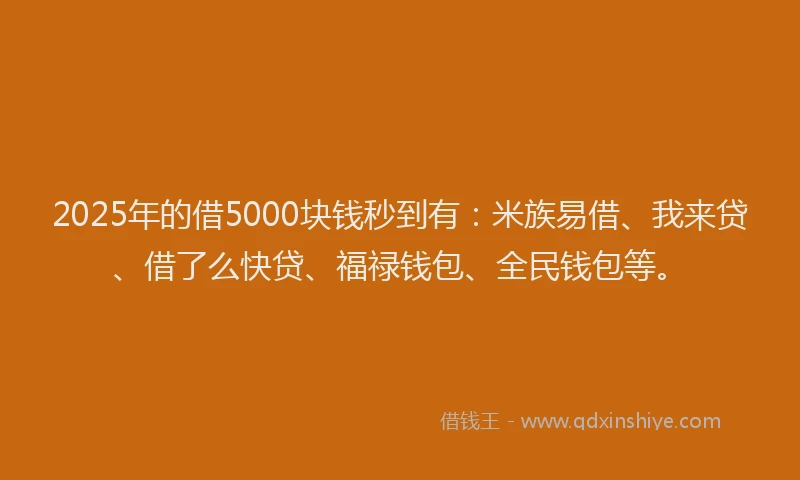 2025年的借5000块钱秒到有：米族易借、我来贷、借了么快贷、福禄钱包、全民钱包等。