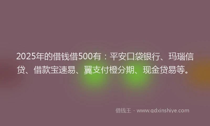 2025年的借钱借500有：平安口袋银行、玛瑙信贷、借款宝速易、翼支付橙分期、现金贷易等。