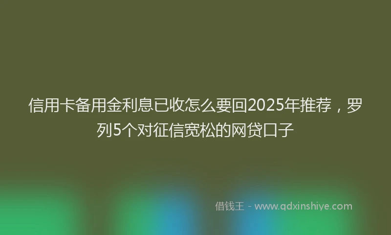 信用卡备用金利息已收怎么要回2025年推荐，罗列5个对征信宽松的网贷口子