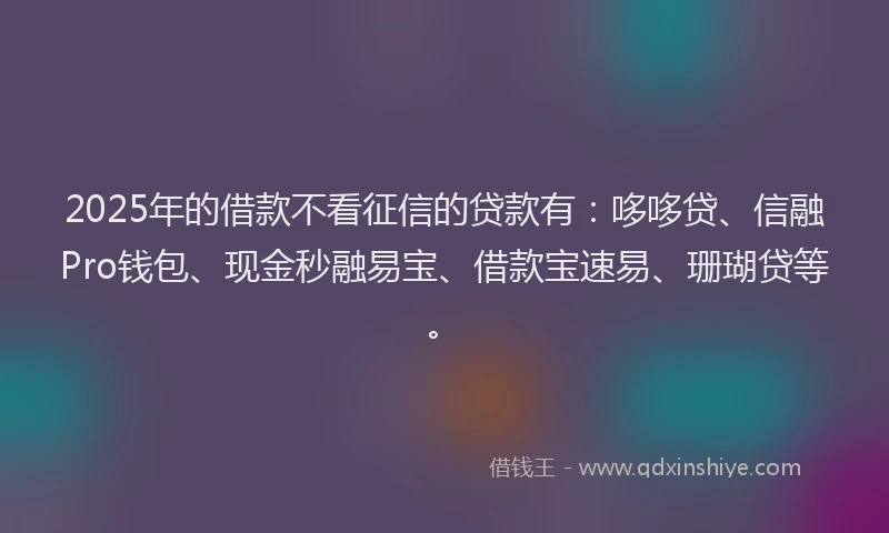 2025年的借款不看征信的贷款有：哆哆贷、信融Pro钱包、现金秒融易宝、借款宝速易、珊瑚贷等。