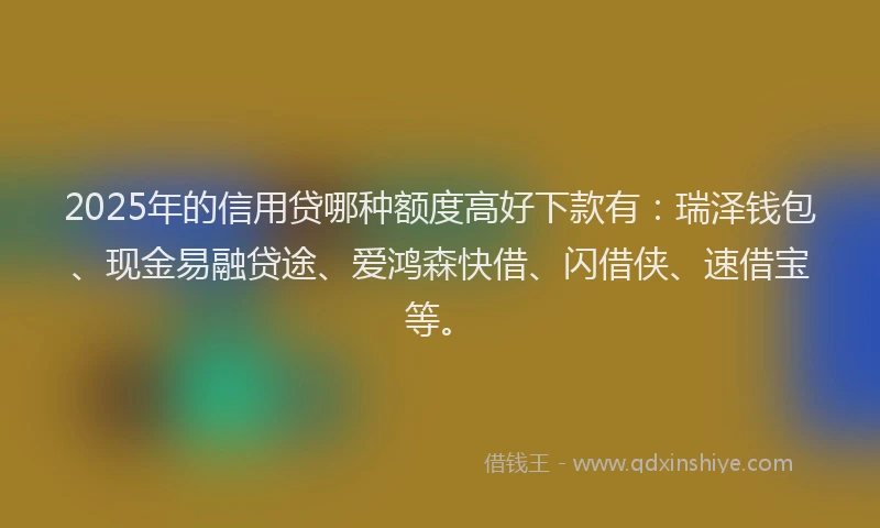 2025年的信用贷哪种额度高好下款有：瑞泽钱包、现金易融贷途、爱鸿森快借、闪借侠、速借宝等。