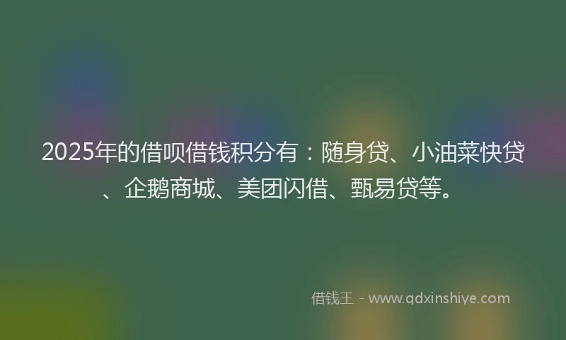 2025年的借呗借钱积分有：随身贷、小油菜快贷、企鹅商城、美团闪借、甄易贷等。