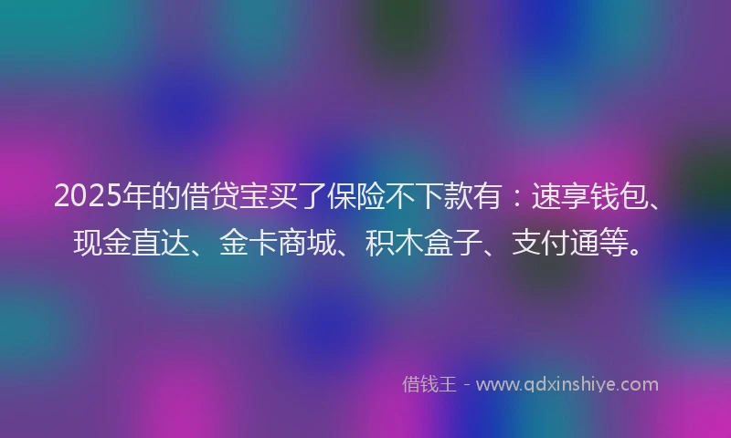 2025年的借贷宝买了保险不下款有：速享钱包、现金直达、金卡商城、积木盒子、支付通等。