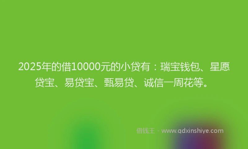 2025年的借10000元的小贷有：瑞宝钱包、星愿贷宝、易贷宝、甄易贷、诚信一周花等。