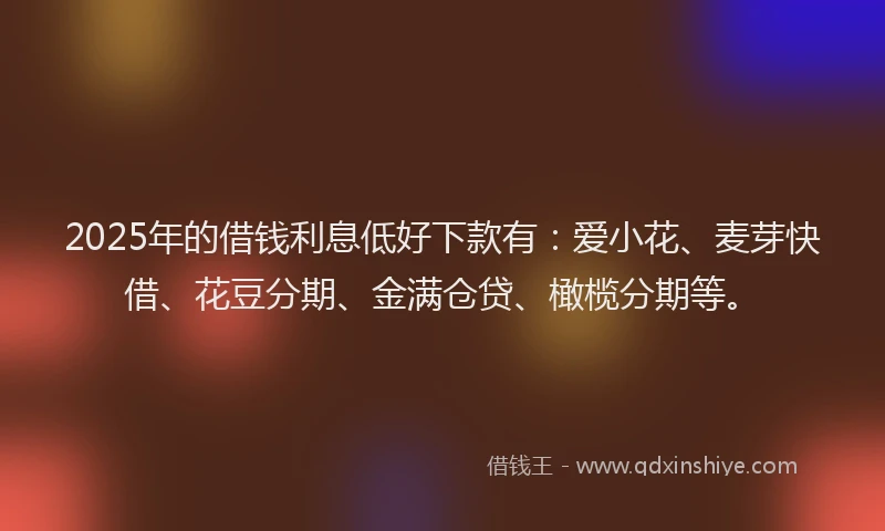 2025年的借钱利息低好下款有：爱小花、麦芽快借、花豆分期、金满仓贷、橄榄分期等。