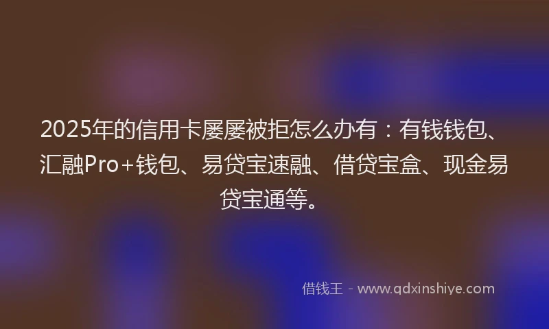 2025年的信用卡屡屡被拒怎么办有：有钱钱包、汇融Pro+钱包、易贷宝速融、借贷宝盒、现金易贷宝通等。