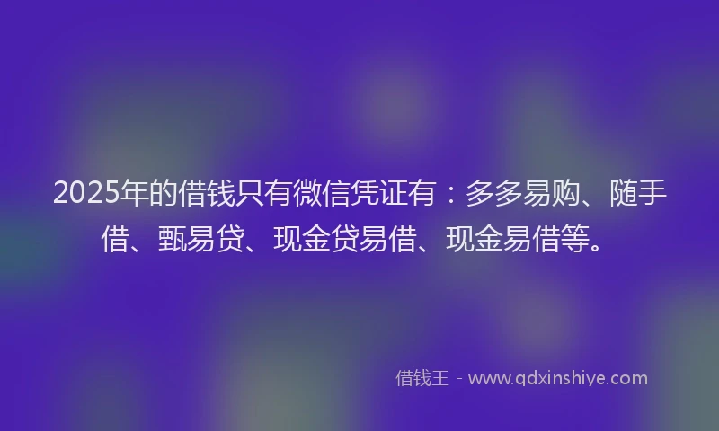 2025年的借钱只有微信凭证有：多多易购、随手借、甄易贷、现金贷易借、现金易借等。