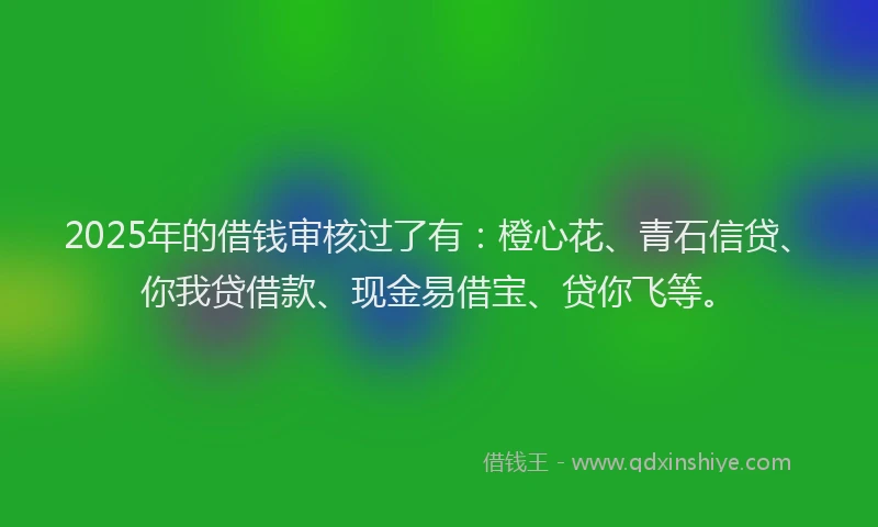 2025年的借钱审核过了有：橙心花、青石信贷、你我贷借款、现金易借宝、贷你飞等。